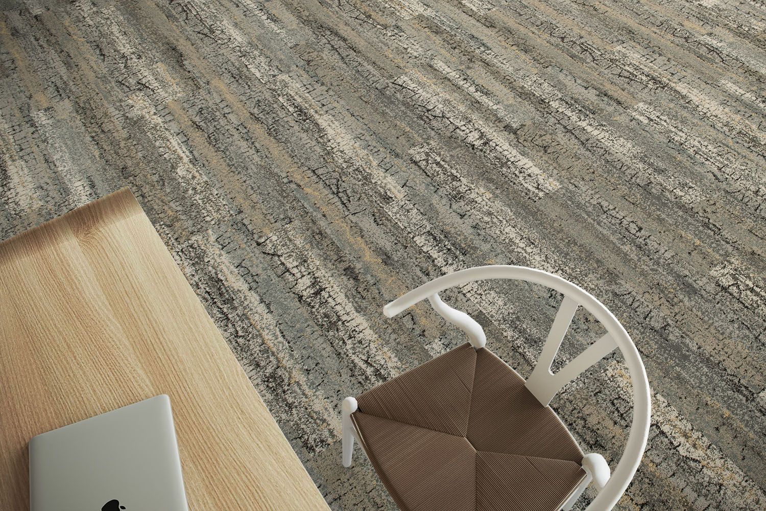 Detail of Interface Granite Peak plank carpet tile with desk and chair image number 2